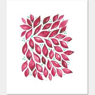 Abstract leaves and dots - pink Posters and Art